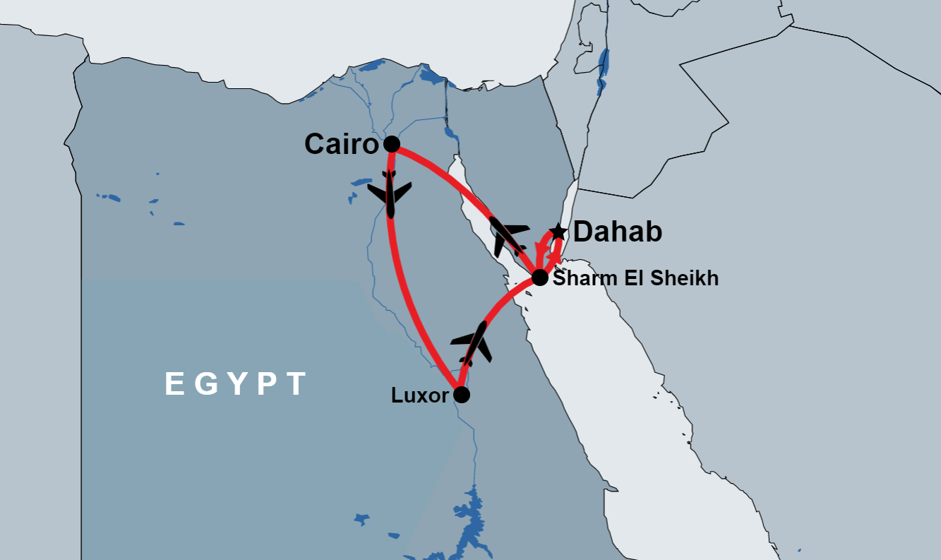 Two Day Tour to Cairo and Luxor from Dahab map Two Day Tour to Cairo and Luxor from Dahab map